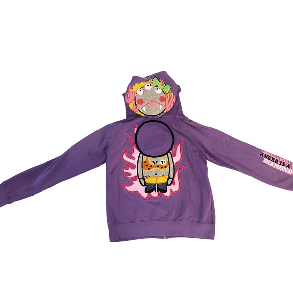 Women M Devil Nut Under Red Flag Purple Zip Hoodie Cotton Jacket Embroider Knit - Picture 6 of 7